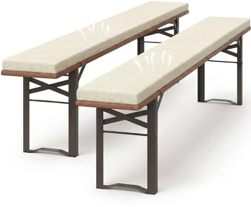 Generisch 2er Set Bierbankauflagen gepolstert mit Bezug,4cm Dicke Biertischgarnitur Auflagen Outdoor Bezug waschbar, Bankauflage für Festzeltgarnitur Sitzpolster Bierbank,Cream,110x23x4cm