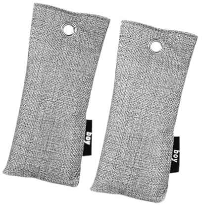Yunmeryker 2 Pezzi Sacchetto Purificatore Borsa Assorbiodori Deodorante Carbone bambù Riutilizzabile con Foro Appendibile Adatto per Bagno Scarpiere Frigori, 2 Sacchetti da 75 G