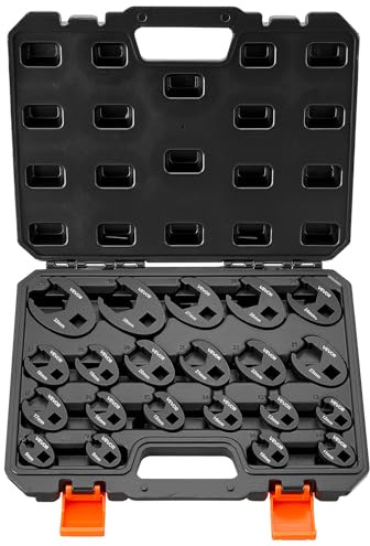 VEVOR Jeu 21 Clés à Patte d'Oie à Tuyauter Entraînement 1/2'' et 3/8'', Tailles Métriques, Clé à Fourche en Acier Allié 40Cr, Mallette de Rangement, Double Marquage, pour Entretien et Réparation Auto
