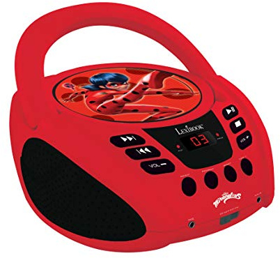 Lexibook, Miraculous Ladybug Cat Noir, Radio-CD-Spieler, Mikrofonbuchse, Aux-in-Buchse, AC- oder batteriebetrieben, Rot/Schwarz, RCD108MI