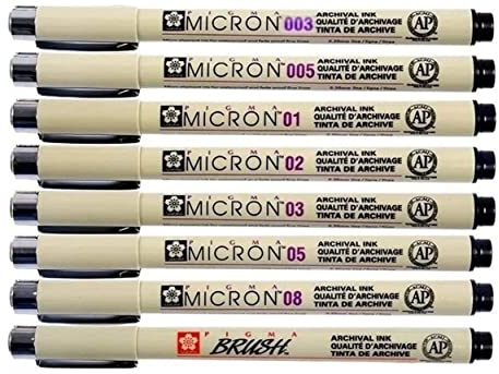 Pigma Micron sakura 003.005,01,02,03,05,08, Brush,set 8 pcs,Made in Japan