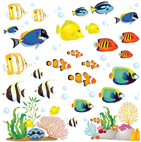DECOWALL DS-8035 tropisk fisk väggklistermärke väggtatuering fisk ocean fisk tång väggklistermärke avtagbar för barn barnrum babyrum sovrum vardagsrum badrum väggdekoration