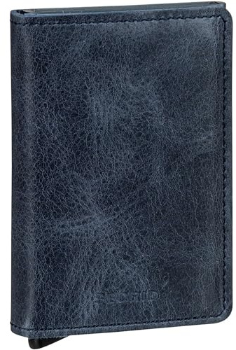 Secrid Mini Wallet Style Vintage Blue Kartenetui aus Vintage Leder, Farbe: Blau, für 4 Karten mit oder 6 Karten ohne Prägung, Maße: 10,2 x 6,5 x 2,1 cm, SV-Blue