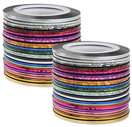 Dadabig 60 Rollen Nageldesign Nail Art Stripes, Tape Sticker Zierstreifen Packung Selbstklebend Glitze Line DIY Nail Art Styling Tools Striping Tape Aufkleber Set in verschiedenen Farben (1mm * 20m)