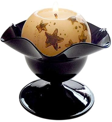 Kerzenhalter Glas Kugelkerze Teelichthalter Windlicht Seerose Kerzenständer Schwarz Handmade Mundgeblasen