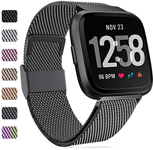 Faliogo Ersatzarmband Kompatibel mit Fitbit Versa Armband/Fitbit Versa 2 Armband, Edelstahl Metall Ersatz Armbänder Kompatibel mit Fitbit Versa 2/Versa Lite, Damen Herren Klein Groß