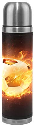 BKEOY Mug de voyage isotherme en acier inoxydable à double paroi anti-fuite avec impression personnalisée Motif feu de football 500 ml