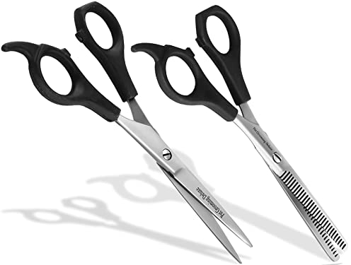 Premium Fellscheren Set Ergonomisch Hundehaarschere Effilierschere zur Fellpflege für Hunde Katzen Rostfreier Edelstahl Haarschere mit Mirkoverzahnung für einfaches Schneiden (Fellscheren Set)