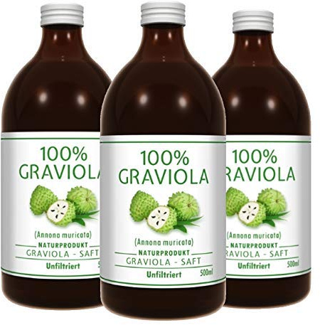 3 x 100% ZUMO DE GUANÁBANA - sin filtrar y vegano (3 x 500 ml), hecho de puré de graviola al 100%. Compra ventaja. Graviola. Soursop. Corossol. Stachelannone.