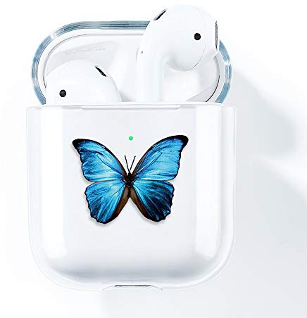 AKABEILA Cover AirPods Silicone, Custodia AirPods 2 Trasparente, Compatibile con Apple AirPods 2 & 1 Cover Custodia Protettiva per Air Pods [LED Frontale Visibile] Carino Protettiva, Farfalla