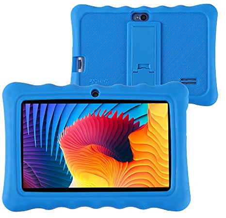 LAMZIEN P2 Tablette Tactile Android 10 avec 7 Pouces, 16Go Stockage 128Go Extensible, Google Play Quad Core Double Caméras WiFi GPS WiFi Bluetooth USB-C, avec Coque Étui,Bleu
