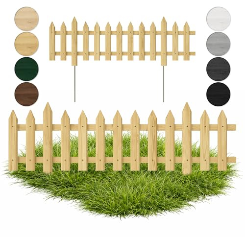 Floranica 1 STK Gartenzaun Vorgartenzaun Steckzaun Friesenzaun Zierzaun Lattenzaun 100 cm lang mit Metallpfosten Zaun für Vorgarten Gemüsebeete Höhe 40cm Natur