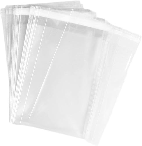 Klara cellofanpåsar, paket med 100 självhäftande, små genomskinliga påsar för kakor, godis, gåvor, smycken och för A6-A10-kort (23 x 30 cm - 100 pack)