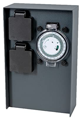 Grafner Edelstahl Design Gartensteckdose mit Zeitschaltuhr 2 Steckdosen, anthrazit, ON/Auto, 3600 Watt, Pulverbeschichtung, Energiesäule Timer Mehrfach Metall Außen Steckdose 2-Fach schwarz lackiert