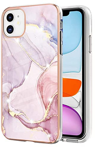 Knoowcase for iPhone 11 Case Marble Silicone Cover Shockproof Bumper Glitter Plated Gold Edges Protective Flexible TPU Rubber Skin Case for iPhone 11 Women,Rose Gold