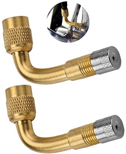 2 Stück Reifenventilverlängerung, 90 Grad, Motorradventilverlängerung, Messing-Adapter, Ventilschaft, Adapter, Fahrradadapter-Set für PKW, Kinderwagen, Fahrräder, Motorräder, Anhänger