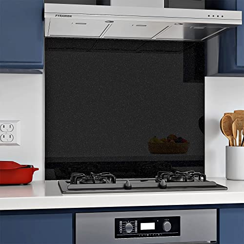 BELOFAY 60x60cm Black Sparkles 6mm Tempered Glass Splashback for Kitchen, 6mm Toughened Glass Heat Resistant Splashbacks for Cookers