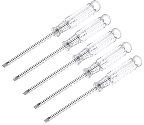 sourcing map Mini Fendue Tournevis, 3.0mm Plat Tête avec Transparent Poignée pour Petit Appareils électroménagers, 5 Pcs