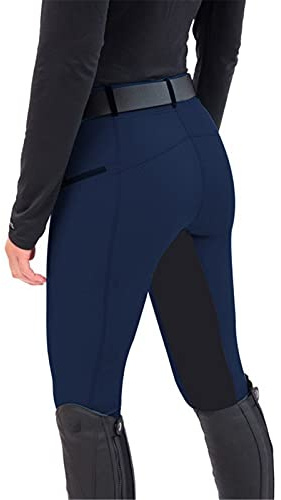 KBOPLEMQ Leggings de equitación para mujer, cómodos pantalones de equitación con ribete de silicona, cintura alta, con funda para teléfono móvil y trabillas para cinturón para equitación, pantalones