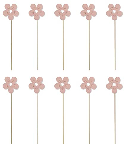 DARO DEKO Holz Blumen-Stecker Blüte rosa 10 Stück 7 x 36cm Dekostecker Blumenstab Blumenstab Holzstecker