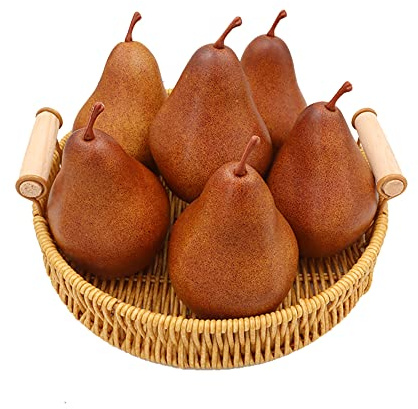 WJboand 6PCS Fake Brown Pear Artificial Lifelike Fake Fruits Decorative for Kitchen Party Home Ornament House Table Faux Fruit Centerpieces Sketch Photography Prop