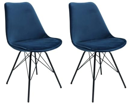 Kick Collection 2er Set Esszimmerstühl Velvet - Samt - Dunkelblau - Modern und Hochwertig - Samtstoff und Metall - Erhältlich in vielen Farben