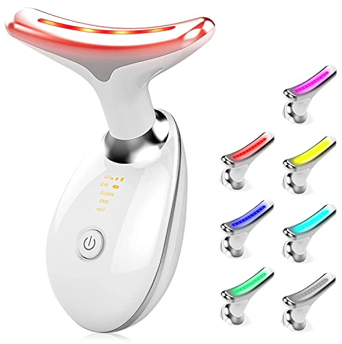 CooBES Elektrisches Gesichtsmassagegerät Anti-Falten,Hals Gesichtsstraffungsgerät,Face Gegen Falten Beauty Meter,EMS Gesichtspflegegerät Anti-Falten Gerät für Damen (7 Farbige LED-Modi-Weiß)