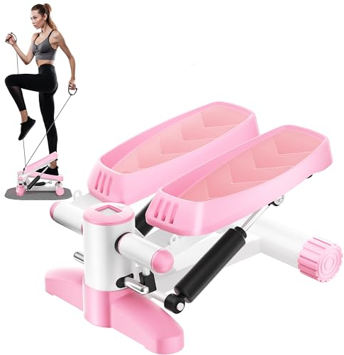 Mytrix Pink Stair Stepper pour exercices, mini stepper portable avec bandes de résistance, affichage LCD (330 lb) pour les calories, machine à stepper d'aérobic fitness pour l'entraînement à la maison