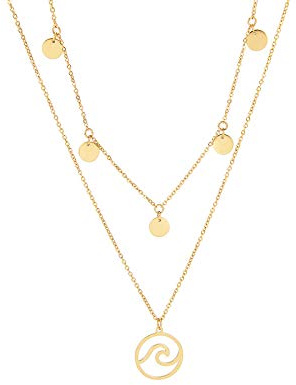 MENDOZZA Pure Damen Hals-Kette Wellen Anhänger Edelstahl Collier 18 Karat Damen-Schmuck 5 Coin Wave 46 cm Gold