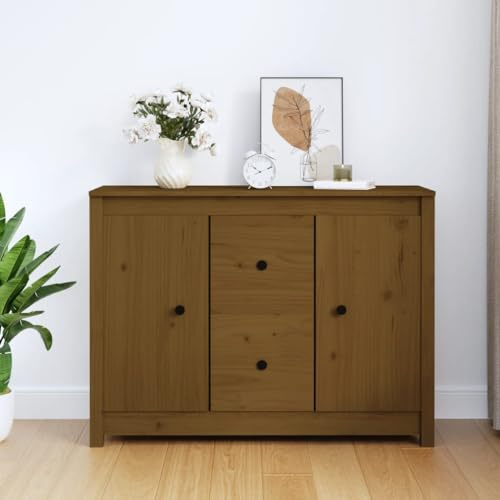 CKioict Buffetschrank modern Küchenschrank Vitrinenschrank Sideboard Honigbraun 100x35x74 cm Massivholz Kiefer für Wohnzimmer, Schlafzimmer, Flur