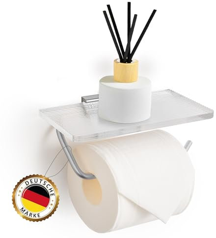 1Hive Toilettenpapierhalter ohne Bohren sofort anwendbar, Klorollenhalter selbstklebend oder Schraubmontage mit Ablage WC Rollenhalter Klopapierhalter luxuriös für Aufbewahrung (Silber)