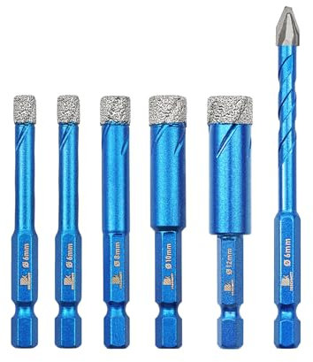 BRSCHNITT Punta diamantata con codolo esagonale da 1/4 x 2,5/16, 3/8, 1/2, punta eccentrica per trapano da 1/4, per muratura, porcellana, piastrelle di ceramica, vetro, plastica, granito (6