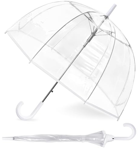 Generisch Parapluie transparent en forme de dôme transparent à ouverture automatique pour la pluie, coupe-vent et imperméable pour adultes ou enfants, parfait pour les voyages ou les mariages
