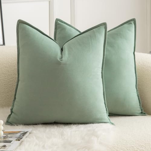 Mandioo 2er Set neutralen Baumwolle Kissenbezug 60x60cm Dekorative Kissenbezüge Dekokissen Boho Sofakissen Dekokissen Kissenhülle für Sofa Couch Wohnzimmer Schlafzimmer Salbei Grün