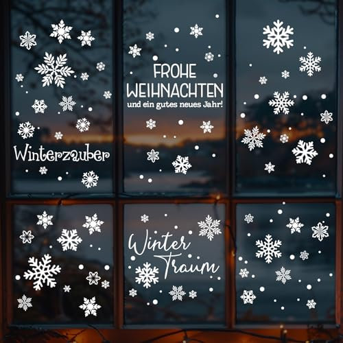 BETESSIN 150 Fensterbilder Weihnachten Deko Schneeflocken Fensteraufkleber Selbstklebend Weihnachtsdeko Fenster PVC Fenstersticker Winter Fensterdeko Weihnachten