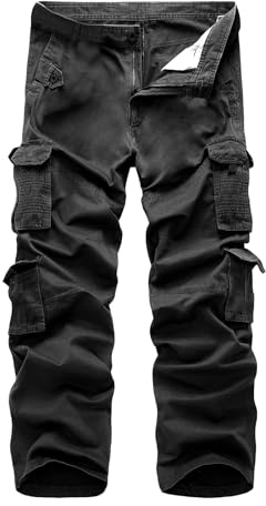 LY4U Pantaloni Cargo da Uomo, Pantaloni da Lavoro da Combattimento a 10 Tasche da Uomo, Pantaloni da Trekking All'aperto Casual in Cotone, Nero L