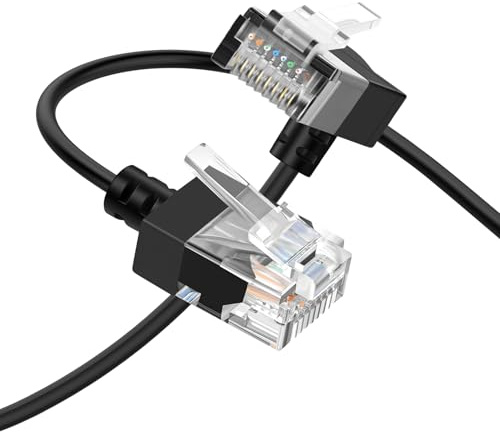 Thzzhnno Câble Ethernet Cat6A à 90 Degrés Coudé vers le Bas 3M, Flexible Fin et Ultra LAN Câble de Raccordement Ethernet Cat6 Rj45 jusqu'à Haute Vitesse 10Gbit/s 550MHz pour PC, Routeur, Imprimante