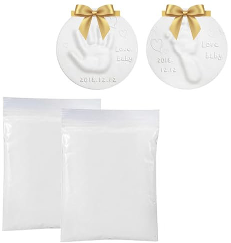 Baby Handabdruck und Fußabdruck Set,Baby Fussabdruck Set,Baby Abdruckset für Neugeborene,Ton Handabdruck-Set,Fußabdrücke und Handabdrücke des Babys,aus Ton,3D Hand und Fußabdrücke (weiß-2PCS)