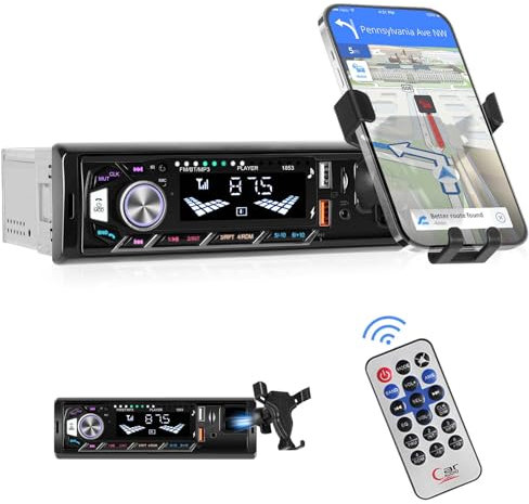 Single Din Car Stereo with Mobile phone holder Bluetooth 5.0 Hands Free Calling FM Car Radio Car Mp3 Player USB AUX Port Remote Control 7 Color Light Car Audio System Car Stereo Receiver