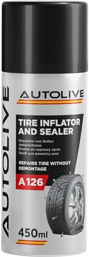 AUTOLIVE Líquido Antipinchazos para el Coche - para Reparar Neumáticos sin Cámara - Sella Agujeros de hasta 5 mm - Evita la Desestabilización del Vehículo - Spray Repara Pinchazos - 450 ml (1)