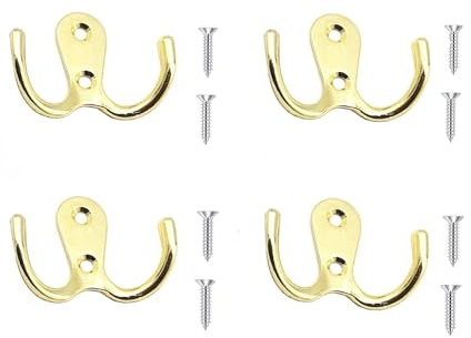 Meiyea 4 Pcs Double Forked Robe Hooks, Gold