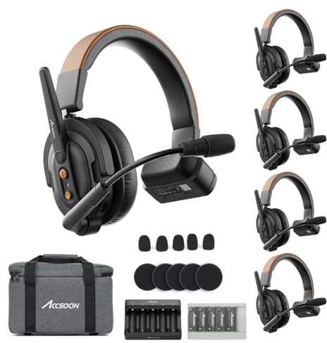 Accsoon Como SE Wireless Intercom Headset System, 2,4 GHz full duplex-kommunikation, 400 m räckvidd, extern antenn, ENC, 30+ timmars batteritid, 1 PC-värd och 4 st fjärrkontrollheadset