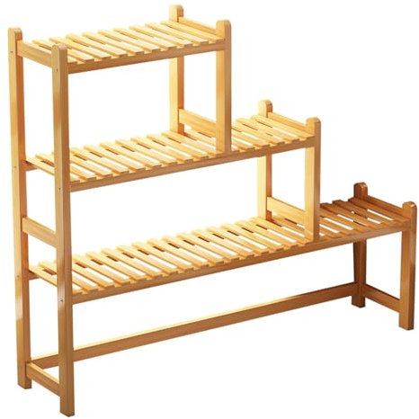 FUNEAER Blumenständer, Blumenständer aus Holz, Pflanzenregal, 2-3-Stöckiges multifunktionales Blumenregal, Stabiler Rahmen, einfache Montage für Außen und Innen (Color:A,Size:90X20X80CM)