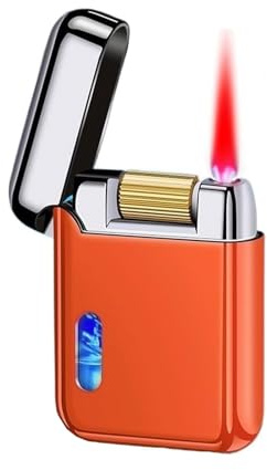 Briquet à allumage par induction en métal, briquet au butane à flamme rouge réglable coupe-vent avec traverse transparente visible, briquet portable de camping à bougie (butane non inclus)(Orange)