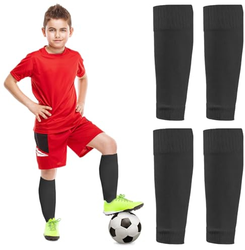 REEKNOKOL 2 paires de chaussettes de football pour enfants, manches élastiques pour chaussettes pour enfants, chaussettes de football coupées pour enfants, chaussettes de sport pour le football