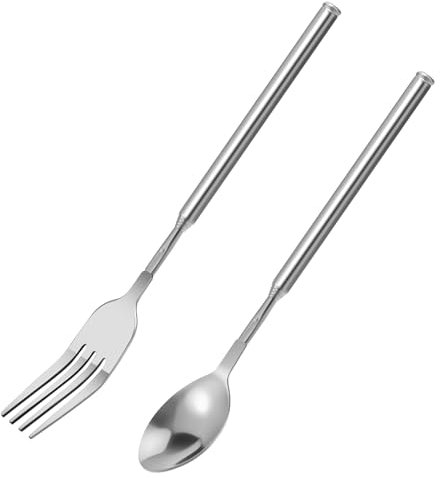 Giantree 2 Cucharas y Tenedor Telescópicos de Acero Inoxidable, Extensibles de 8.7 a 25.6 Pulgadas para Cena, Fruta y Postre