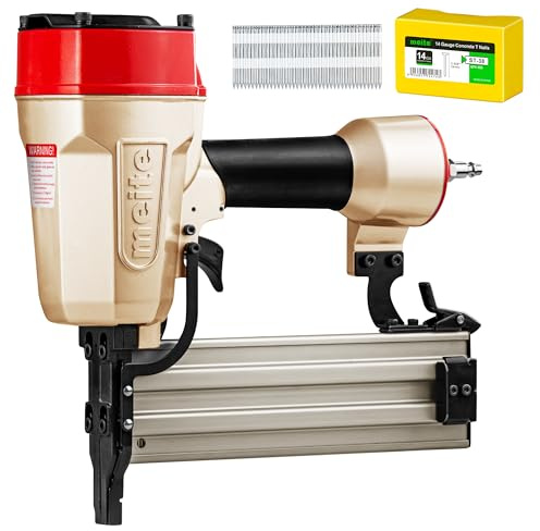 meite ST64L Pneumatic Concrete Nail Gun with 400PCS 38 mm 14 Gauge T Nails | Extended Muzzle Air Concrete T Nailer Gun for Wood-to-Concrete Projects, 100PCS Magazine, Accepts 18-64 mm Concrete T Nails
