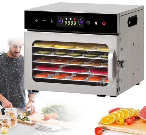 6 Tray Mini Dehydrator for Home, Stainless Steel Dehydrator Food Dryer, Dryer for Jerky Flavour Dry Dehydrator for Sausage Bacon Chicken Duck Fish Beef,6-Tray