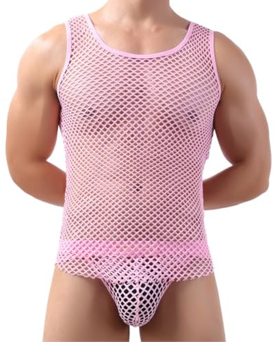 Men's Mesh Vest, Fishnet See Through Sleeveless Tank Top for Men Party Crop Tops, Mesh Fitted Crew Neck Muscle Top Vests Men's Vests Hollow Out Workout T Shirt Undershirt Workout Gym Summer Clubwear