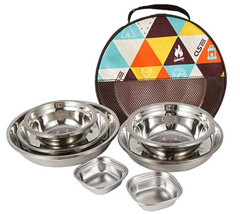 YARNOW Outdoor Camping Tableware Stainless Steel Portable Picnic Bowls Dishes Utensils for Hiking Travel Camping
